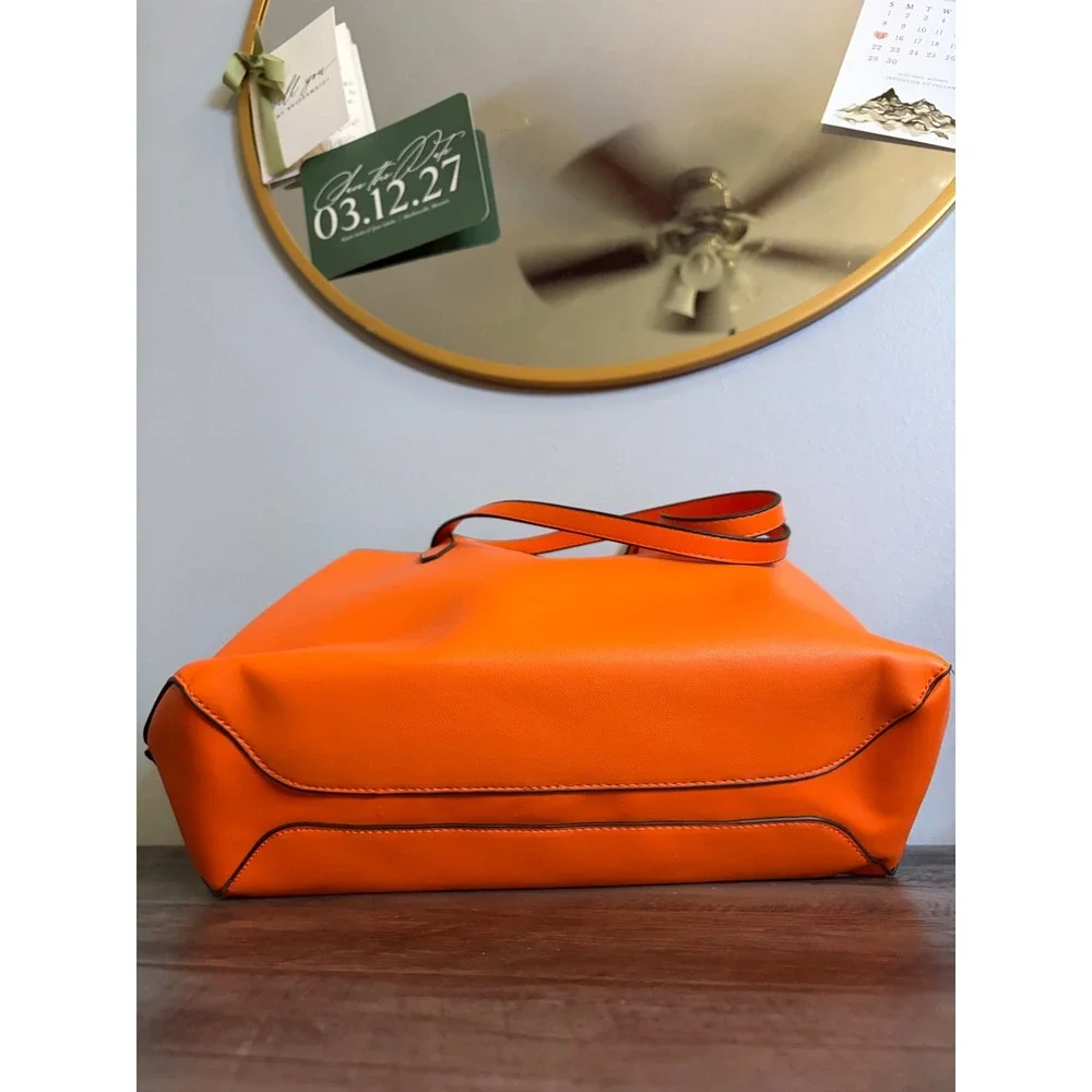 Kate Spade New York Orange Leather Tote Bag Shoulder Purse Gold Logo